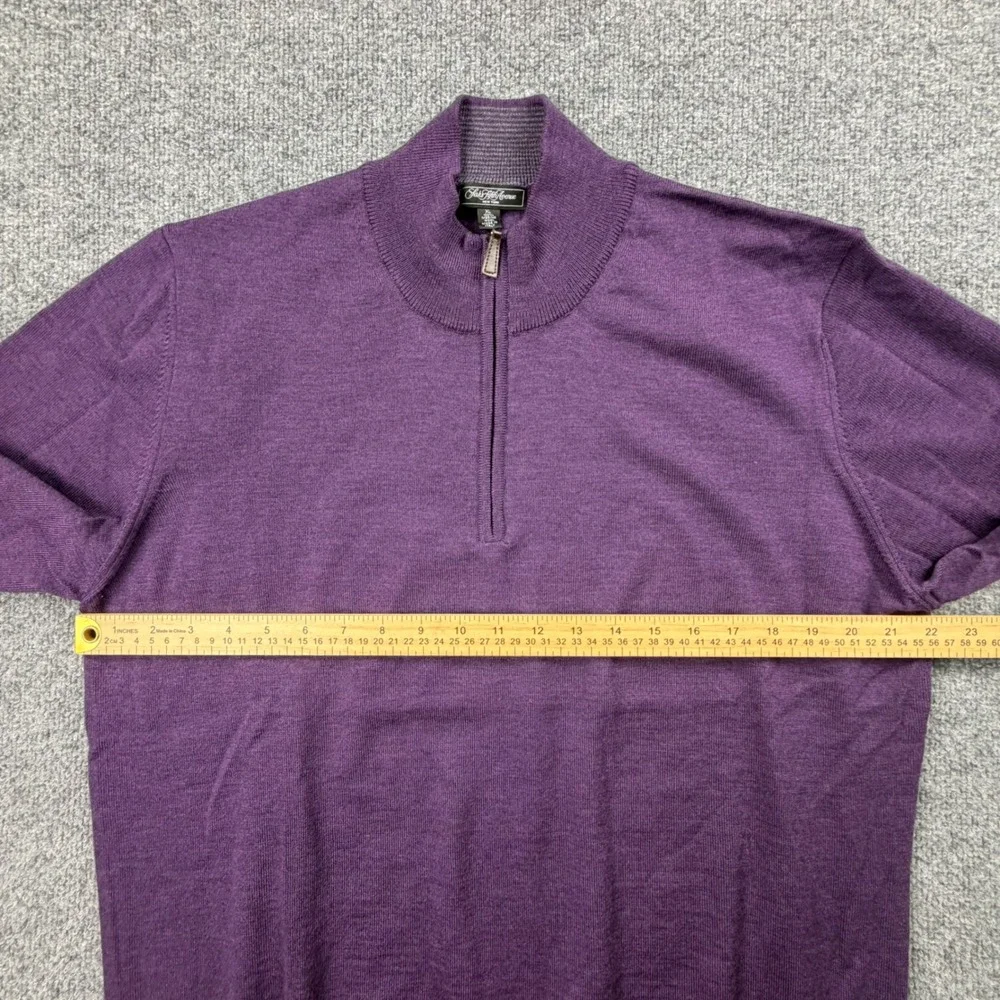 Saks Fifth Avenue Mens XL‎ 100% Merino Wool Quarter Zip Sweater Purple Italy